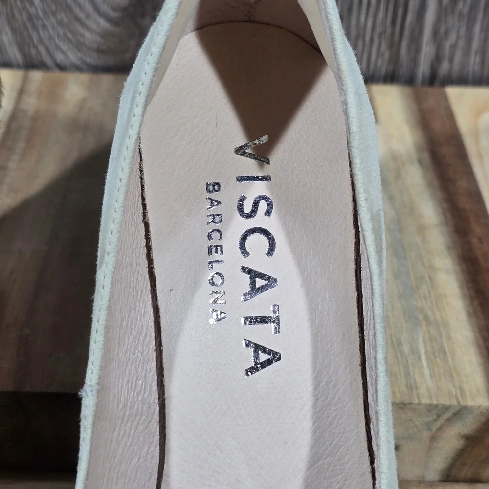 Viscata Barcelona Suede Espadrille Wedge Pumps Beige Made in Spain Size 40‎